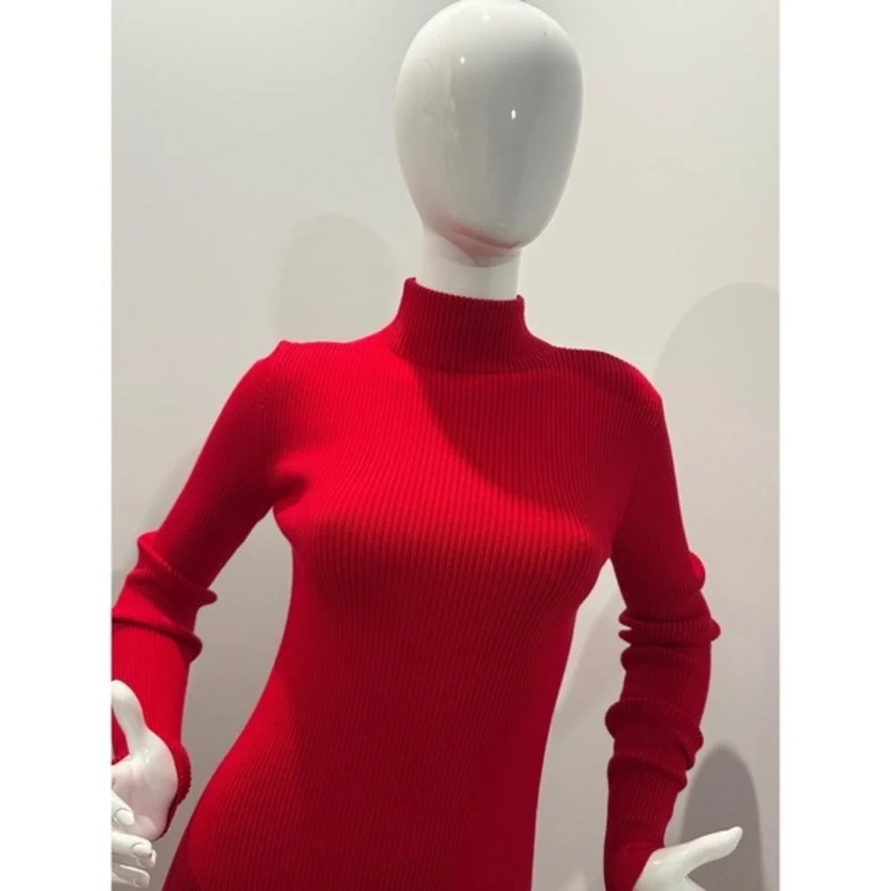 Commense Red‎ Knit Maxi Dress Turtleneck Long Sleeve Evening Cocktail Dress